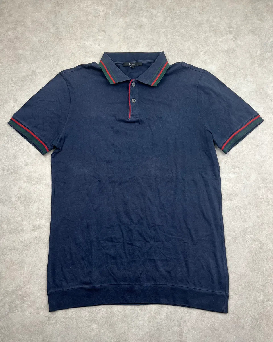 SS2009 Gucci Navy Contrast Striped Collar Polo pchZxSe 0