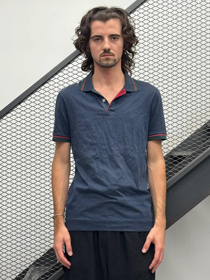 SS2009 Gucci Navy Contrast Striped Collar Polo pchZxSe 1