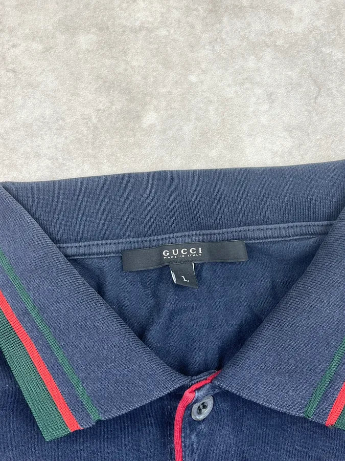SS2009 Gucci Navy Contrast Striped Collar Polo pchZxSe 7
