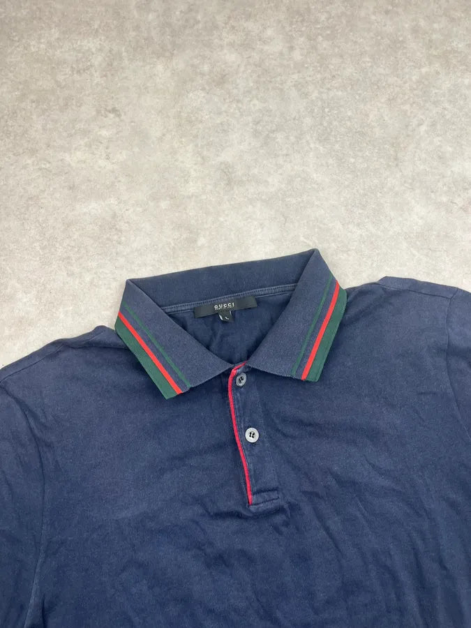 SS2009 Gucci Navy Contrast Striped Collar Polo pchZxSe 3