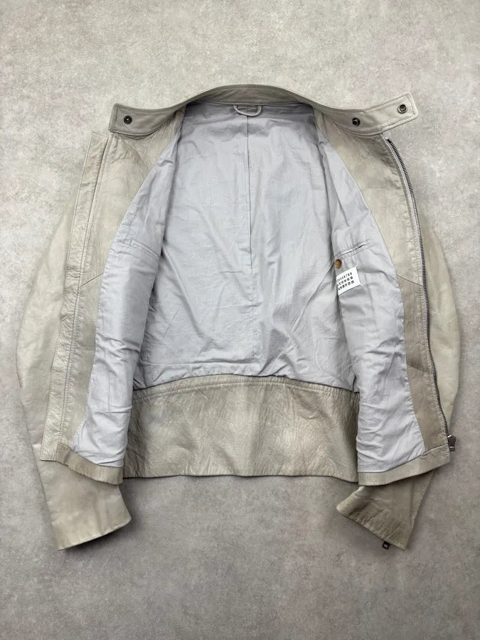 SS2009 Maison Martin Margiela Cream Leather 5-Zip Leather Jacket vWcHOer 6