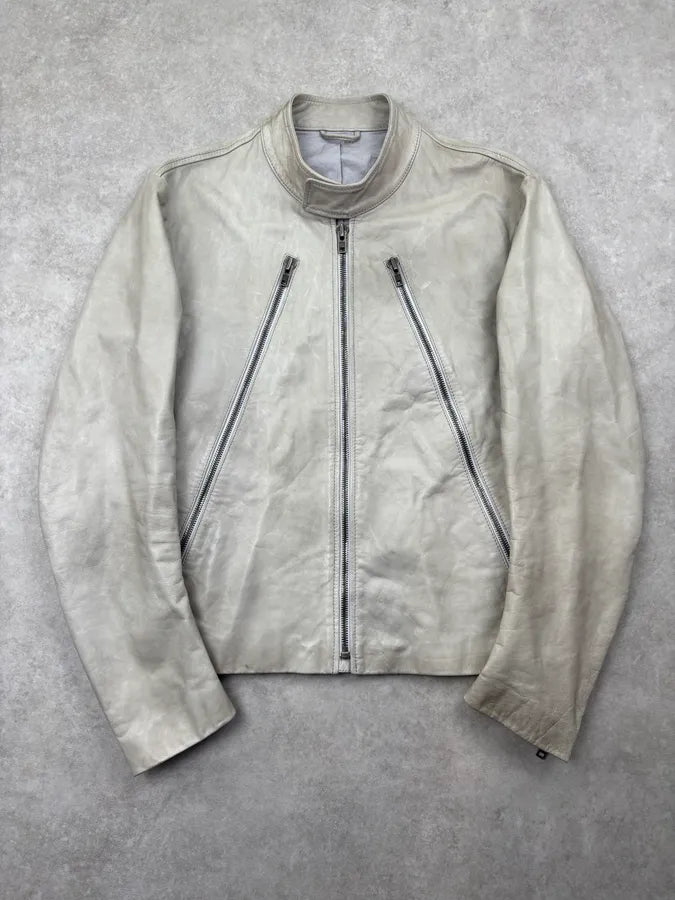 SS2009 Maison Martin Margiela Cream Leather 5-Zip Leather Jacket vWcHOer 0