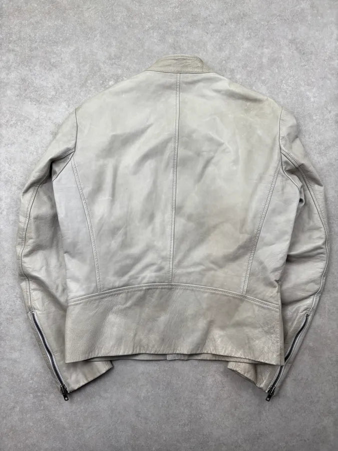 SS2009 Maison Martin Margiela Cream Leather 5-Zip Leather Jacket vWcHOer 4
