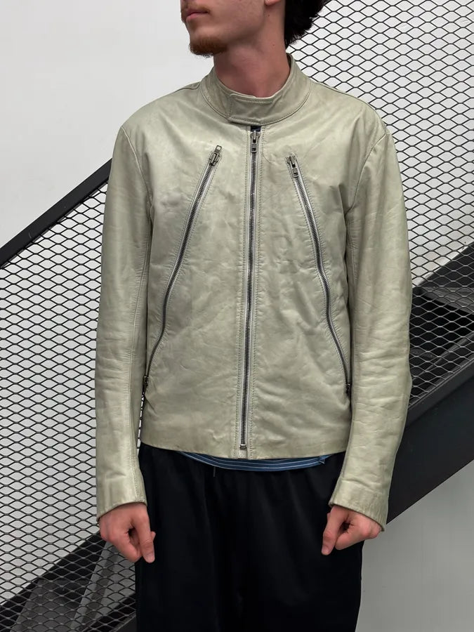 SS2009 Maison Martin Margiela Cream Leather 5-Zip Leather Jacket vWcHOer 1