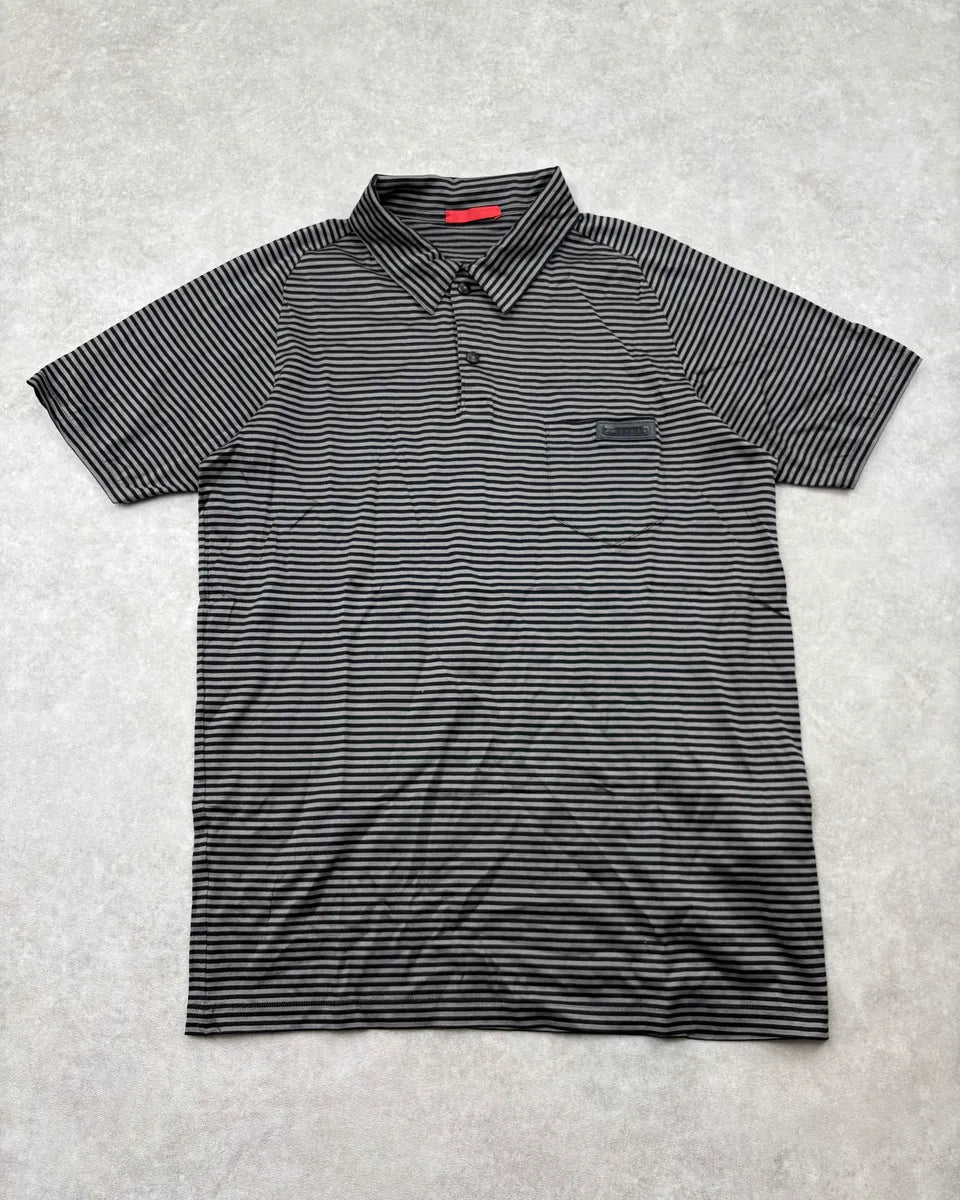 SS2009 Prada Black Black & Grey Striped Polo foHlmhT 0