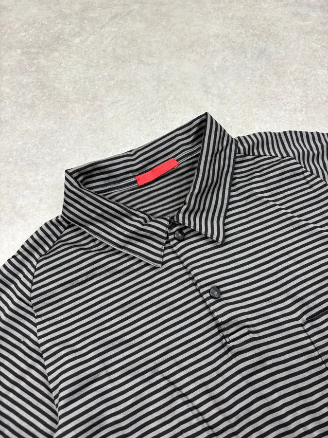 SS2009 Prada Black Black & Grey Striped Polo foHlmhT 4