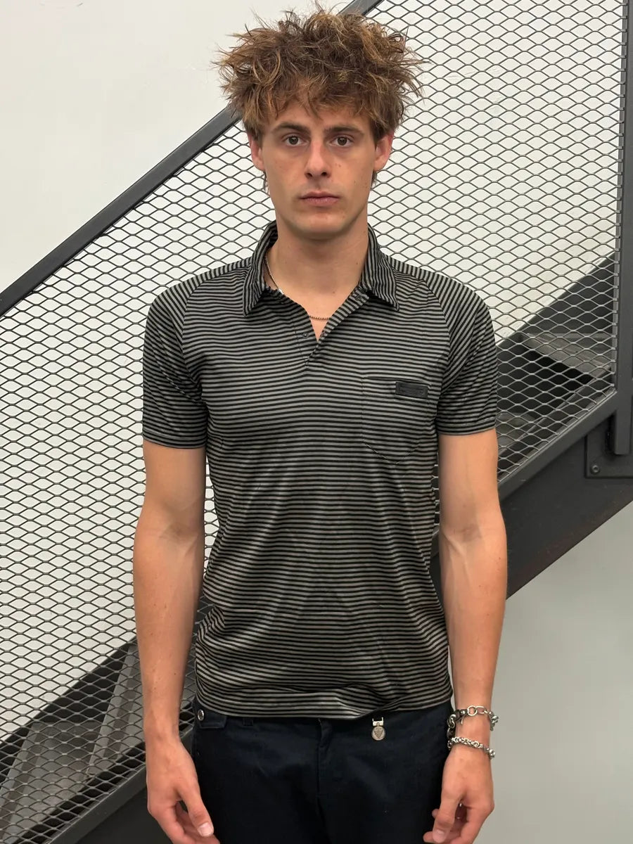 SS2009 Prada Black Black & Grey Striped Polo foHlmhT 1