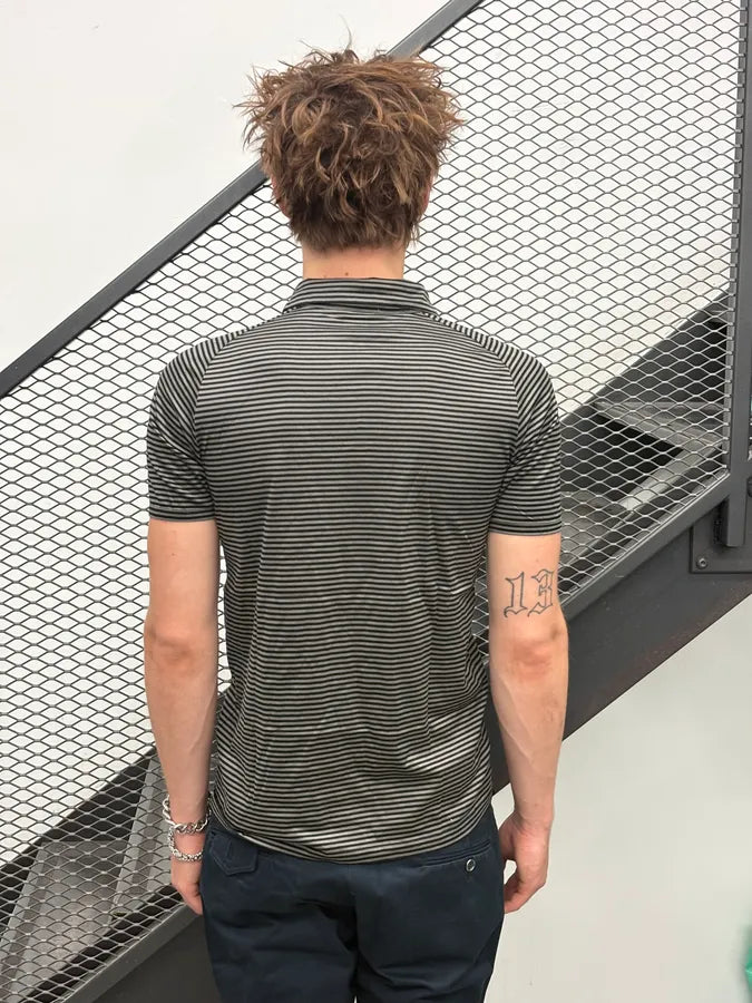 SS2009 Prada Black Black & Grey Striped Polo foHlmhT 2
