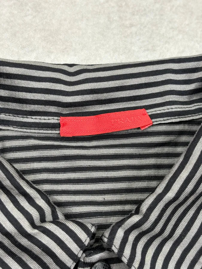 SS2009 Prada Black Black & Grey Striped Polo foHlmhT 7