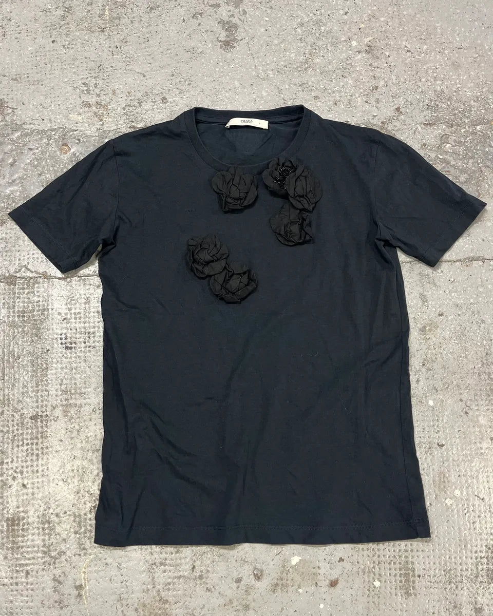 SS2009 Prada Black Flowers Relief T-Shirt tXmPeYB 0