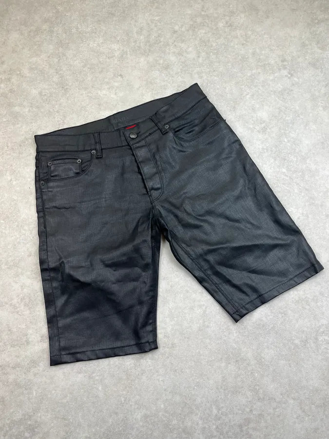 SS2009 Prada Black Waxed Denim Shorts rlMwxWr 5
