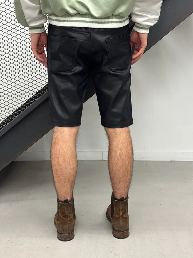 SS2009 Prada Black Waxed Denim Shorts rlMwxWr 3
