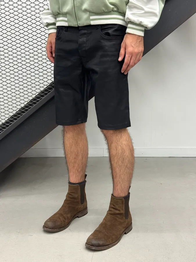 SS2009 Prada Black Waxed Denim Shorts rlMwxWr 2