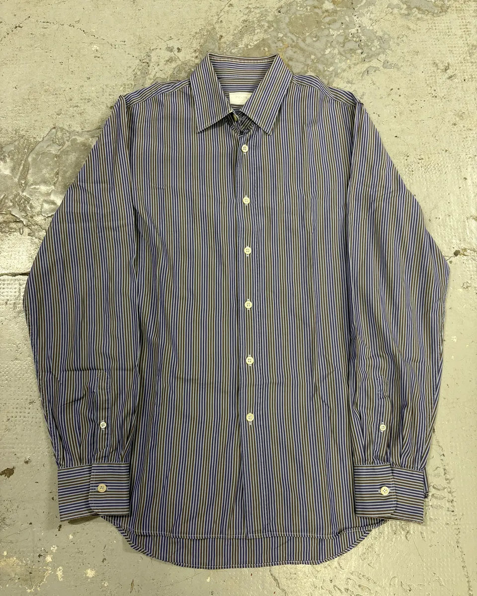 SS2009 Prada Blue & Brown Striped Classy Shirt IhUEEaK 0
