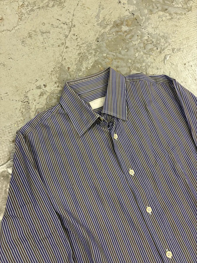 SS2009 Prada Blue & Brown Striped Classy Shirt IhUEEaK 2