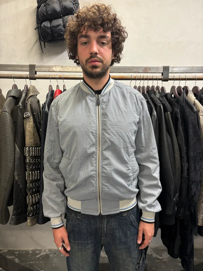 SS2009 Prada Blue Chic Squared Light Bomber Jacket (M) KkqHhxJ 1