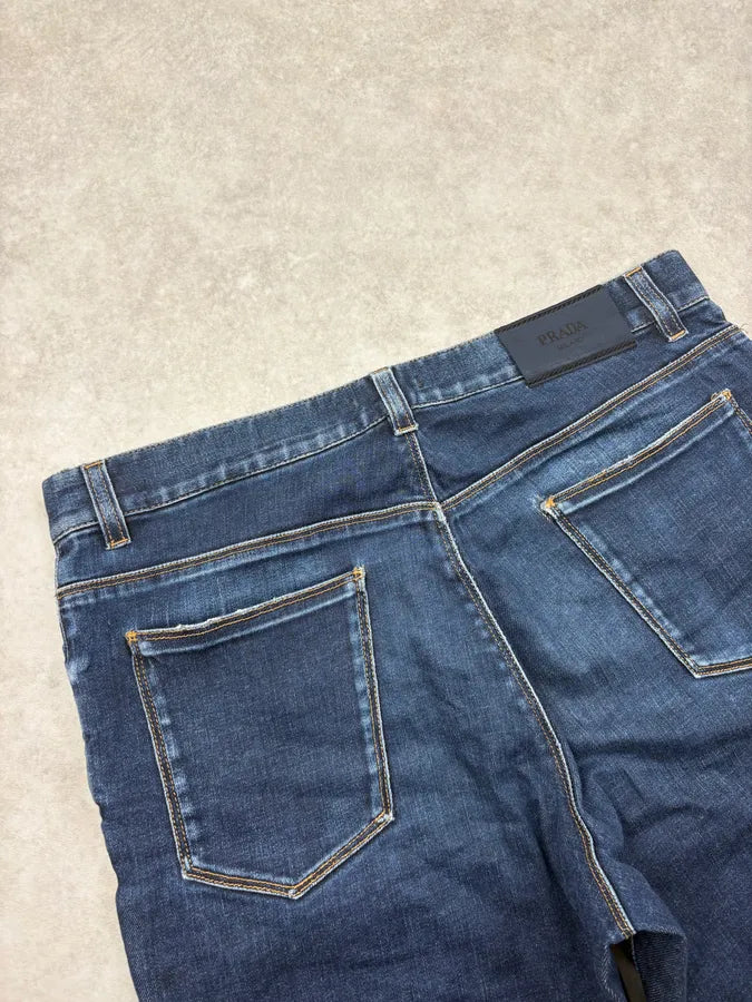 SS2009 Prada Navy Contrast Stitch Denim Shorts PGfnLWo 7