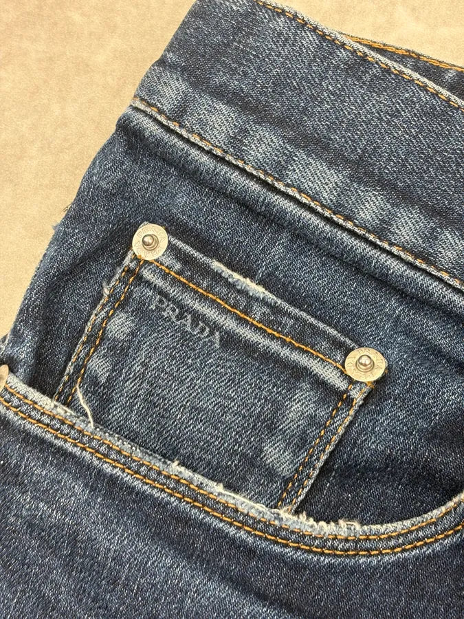 SS2009 Prada Navy Contrast Stitch Denim Shorts PGfnLWo 8