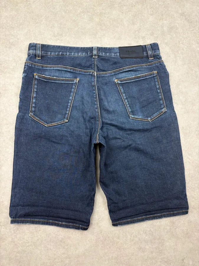 SS2009 Prada Navy Contrast Stitch Denim Shorts PGfnLWo 1