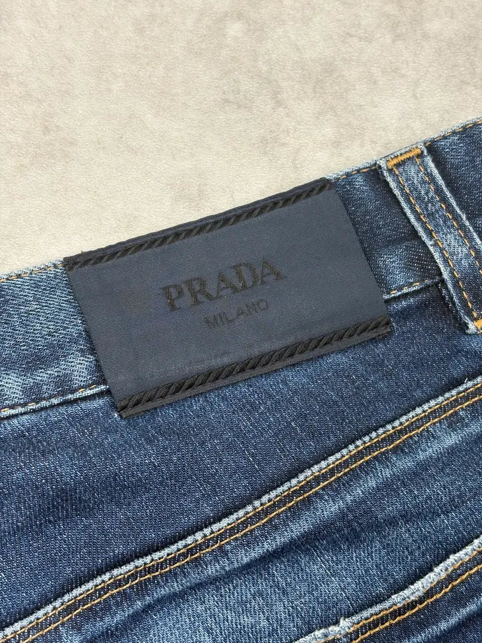 SS2009 Prada Navy Contrast Stitch Denim Shorts PGfnLWo 9