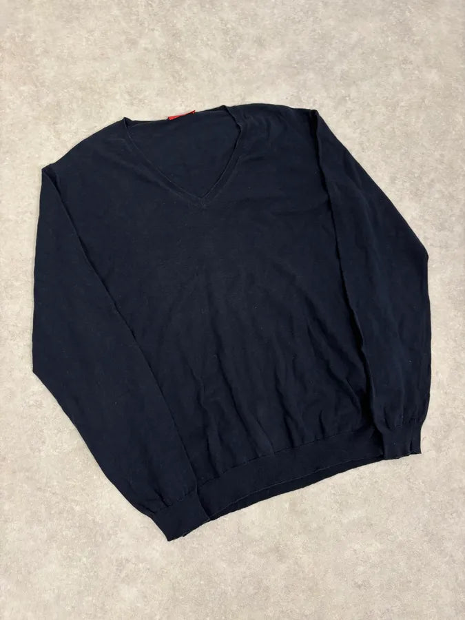 SS2009 Prada Navy Minimalist V-Neck Sweater KutCfJv 3
