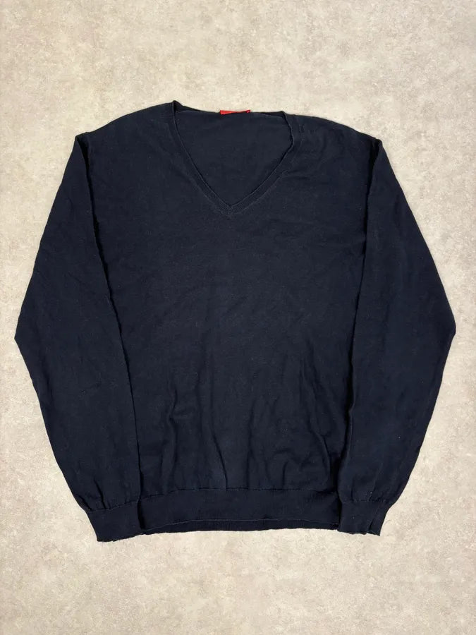SS2009 Prada Navy Minimalist V-Neck Sweater KutCfJv 0