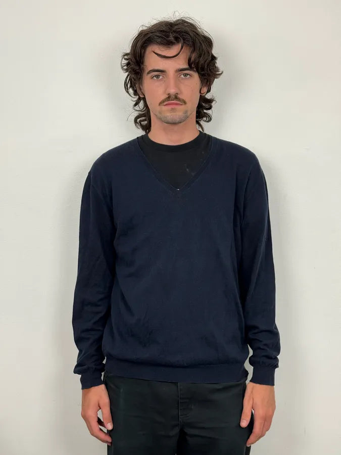 SS2009 Prada Navy Minimalist V-Neck Sweater KutCfJv 1