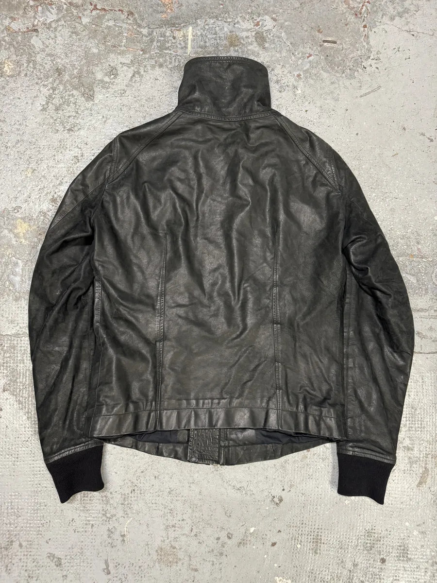 SS2009 Rick Owens Intarsia High Neck Black Leather Jacket aEWAjum 1