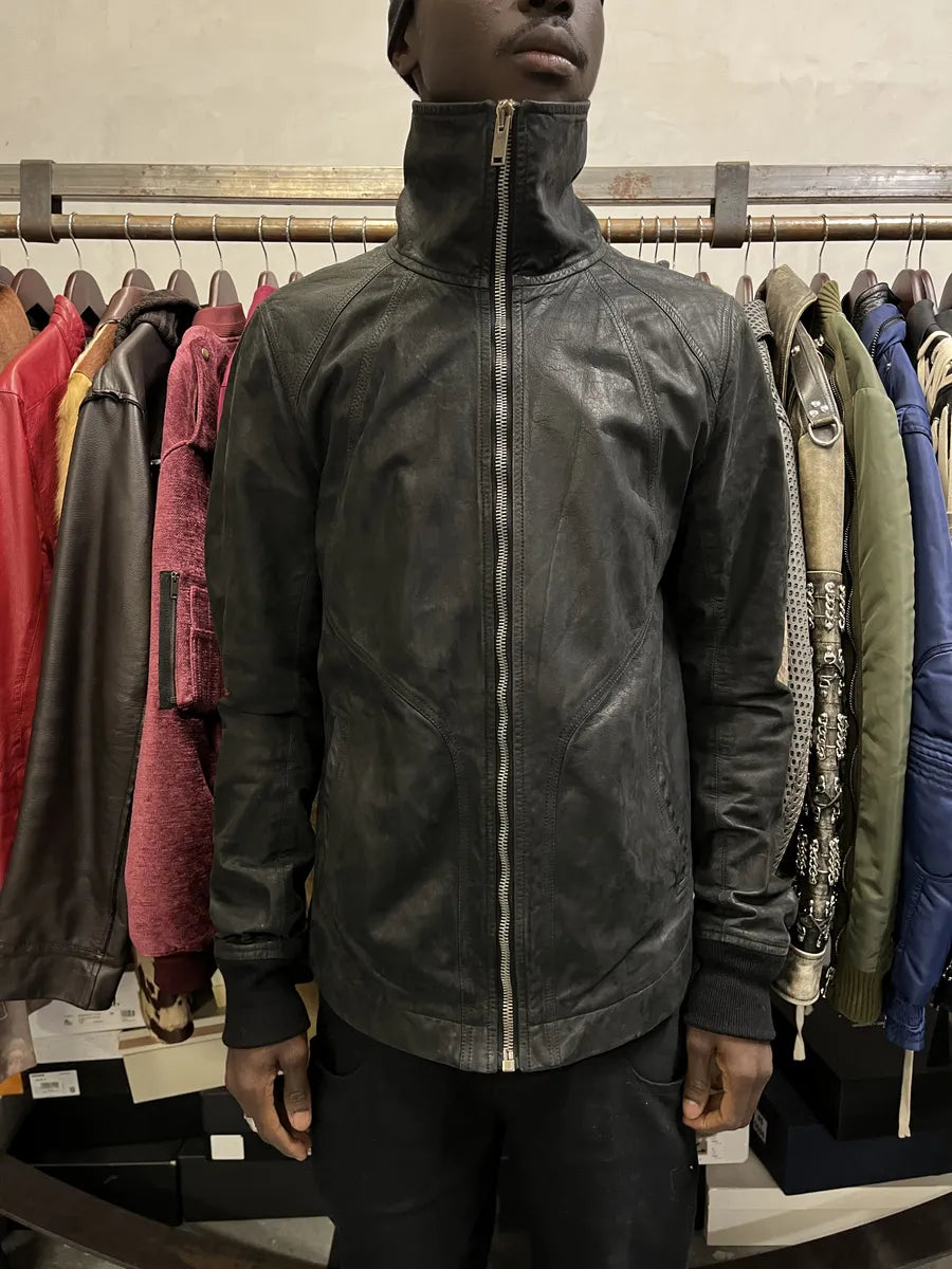 SS2009 Rick Owens Intarsia High Neck Black Leather Jacket aEWAjum 2