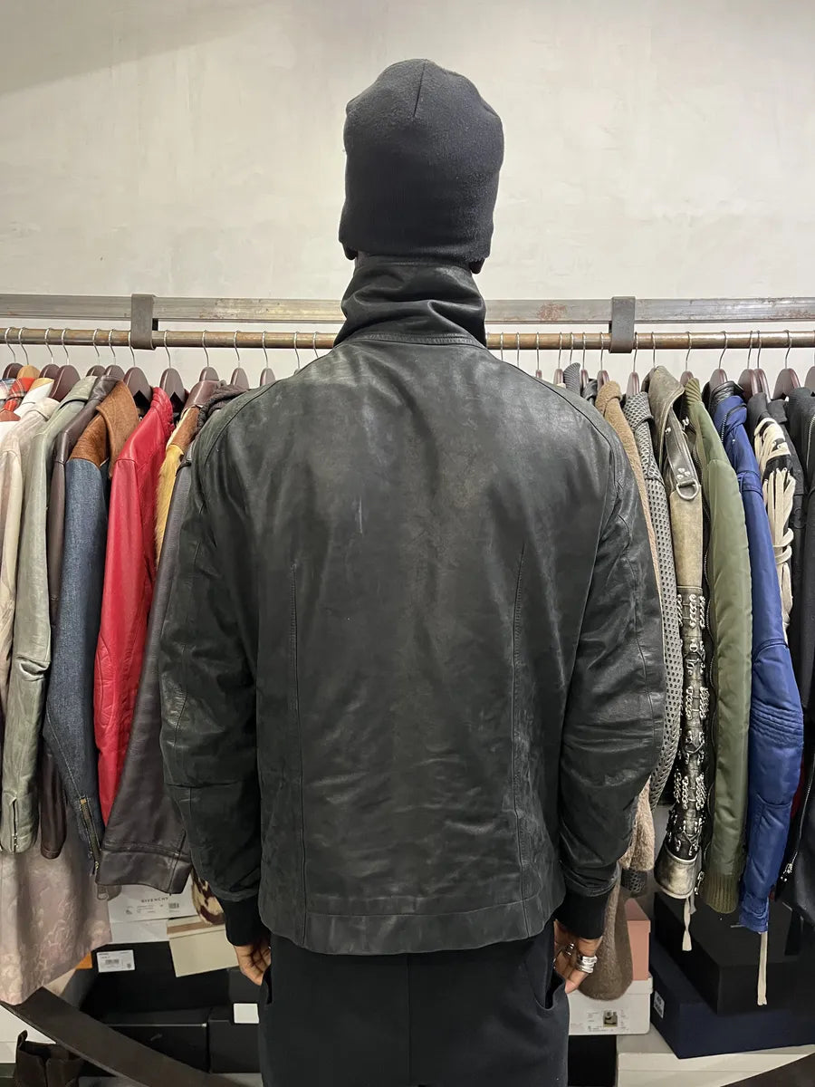 SS2009 Rick Owens Intarsia High Neck Black Leather Jacket aEWAjum 3