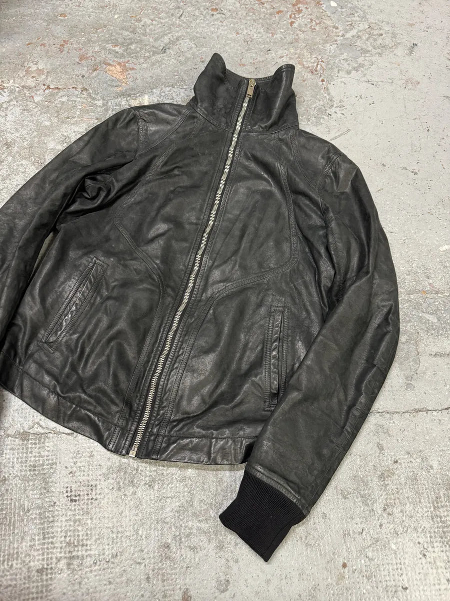SS2009 Rick Owens Intarsia High Neck Black Leather Jacket aEWAjum 4
