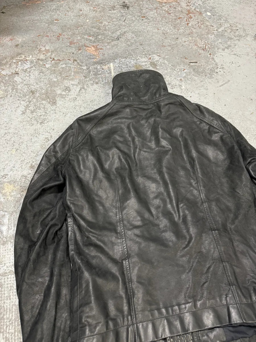 SS2009 Rick Owens Intarsia High Neck Black Leather Jacket aEWAjum 5