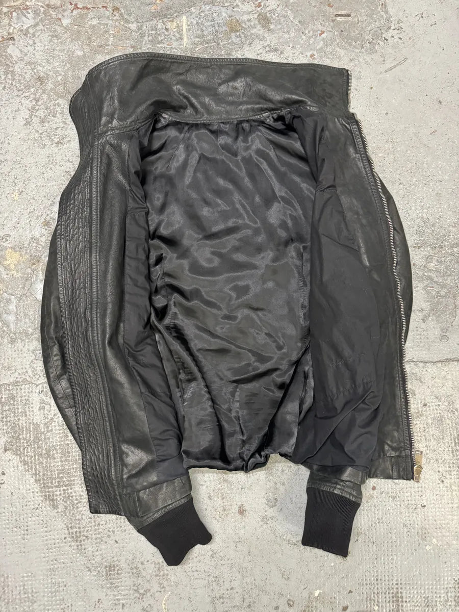 SS2009 Rick Owens Intarsia High Neck Black Leather Jacket aEWAjum 7