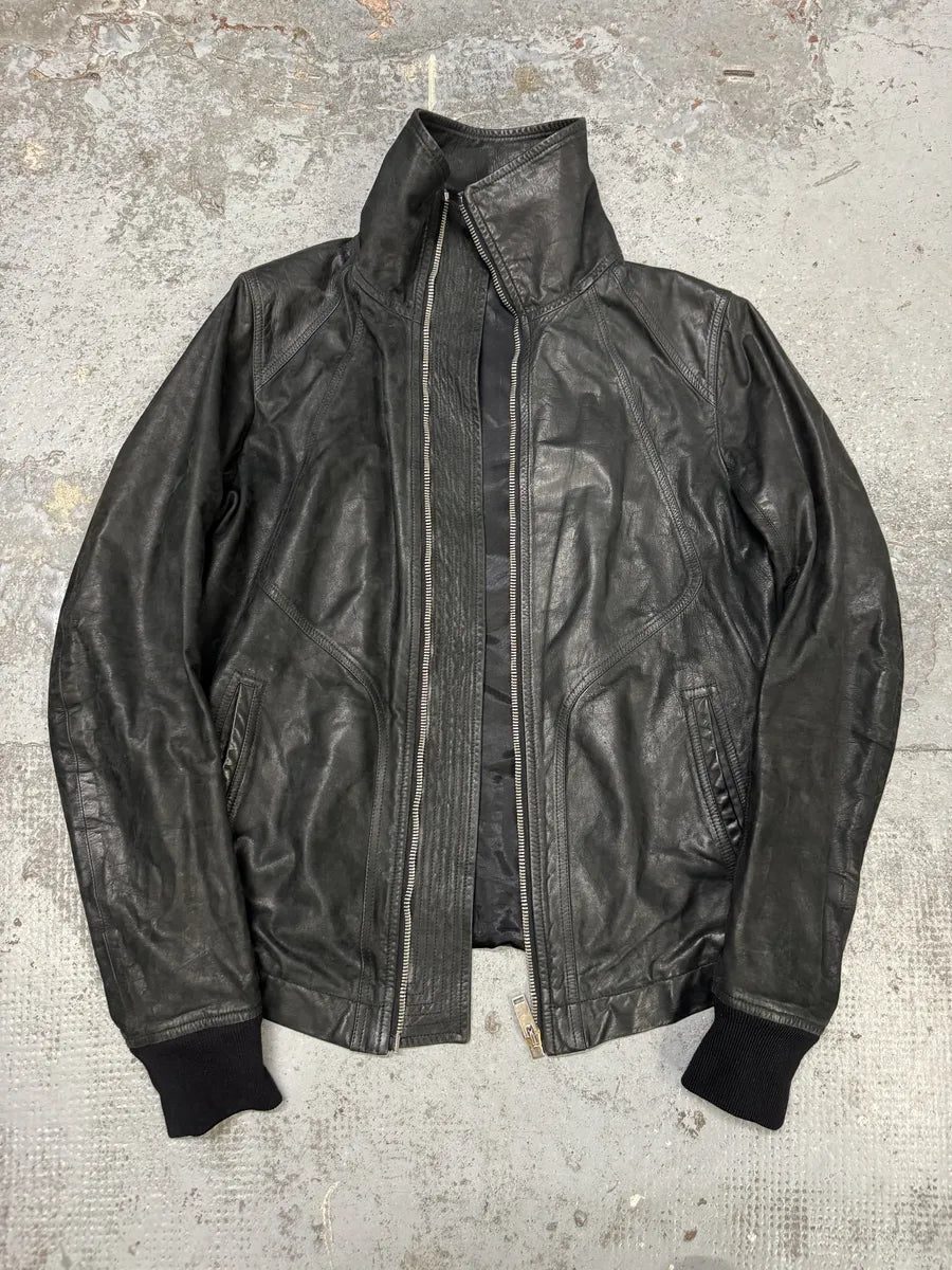 SS2009 Rick Owens Intarsia High Neck Black Leather Jacket aEWAjum 9