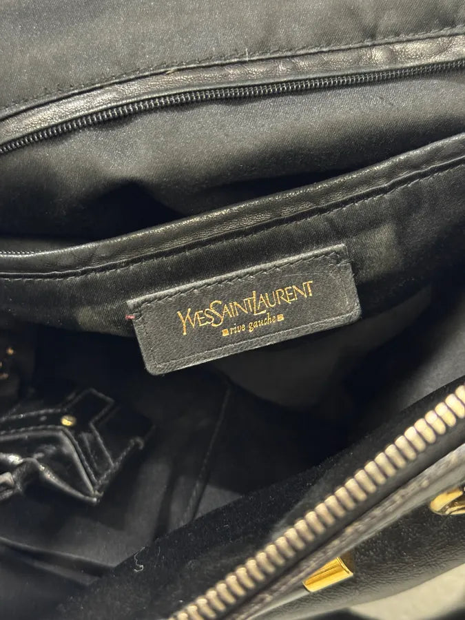 SS2009 Yves Saint Laurent Muse Shiny Black Leather Handle Bag KHsovDy 11