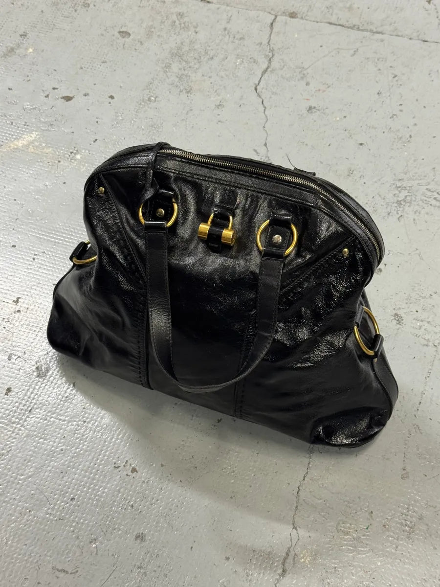 SS2009 Yves Saint Laurent Muse Shiny Black Leather Handle Bag KHsovDy 3