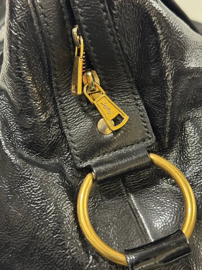 SS2009 Yves Saint Laurent Muse Shiny Black Leather Handle Bag KHsovDy 6