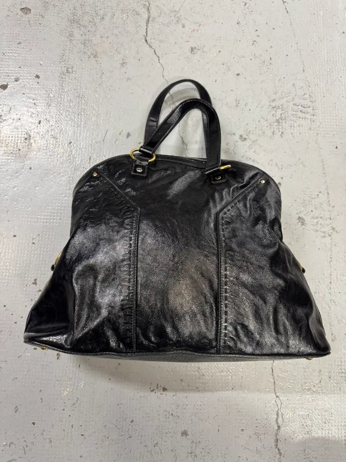 SS2009 Yves Saint Laurent Muse Shiny Black Leather Handle Bag KHsovDy 7