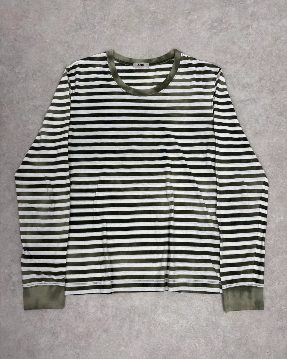 SS2010 Acne Studios Olive & White Striped Longsleeves KpfTwIG 0