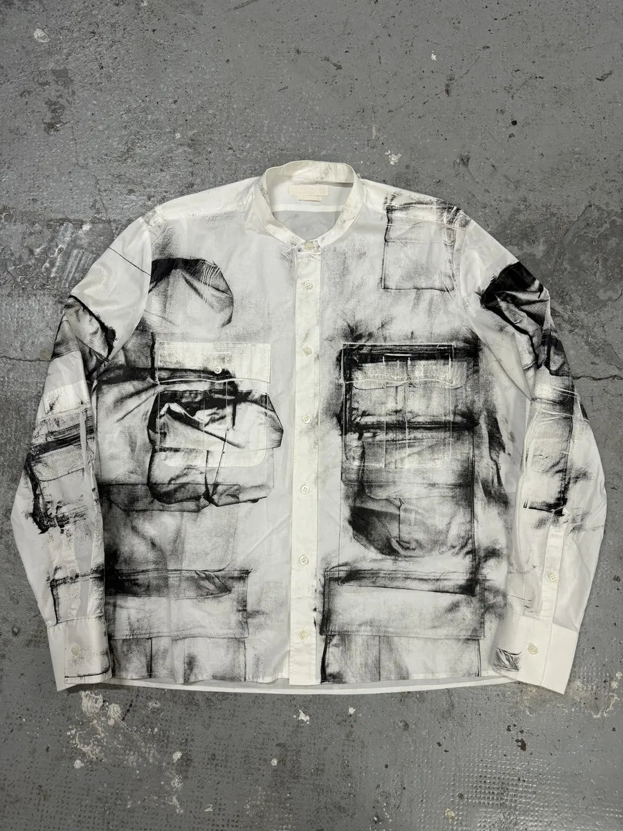 SS2010 Alexander McQueen White Trompe L’oeil Mao Shirt (M) BDRFhEa 0
