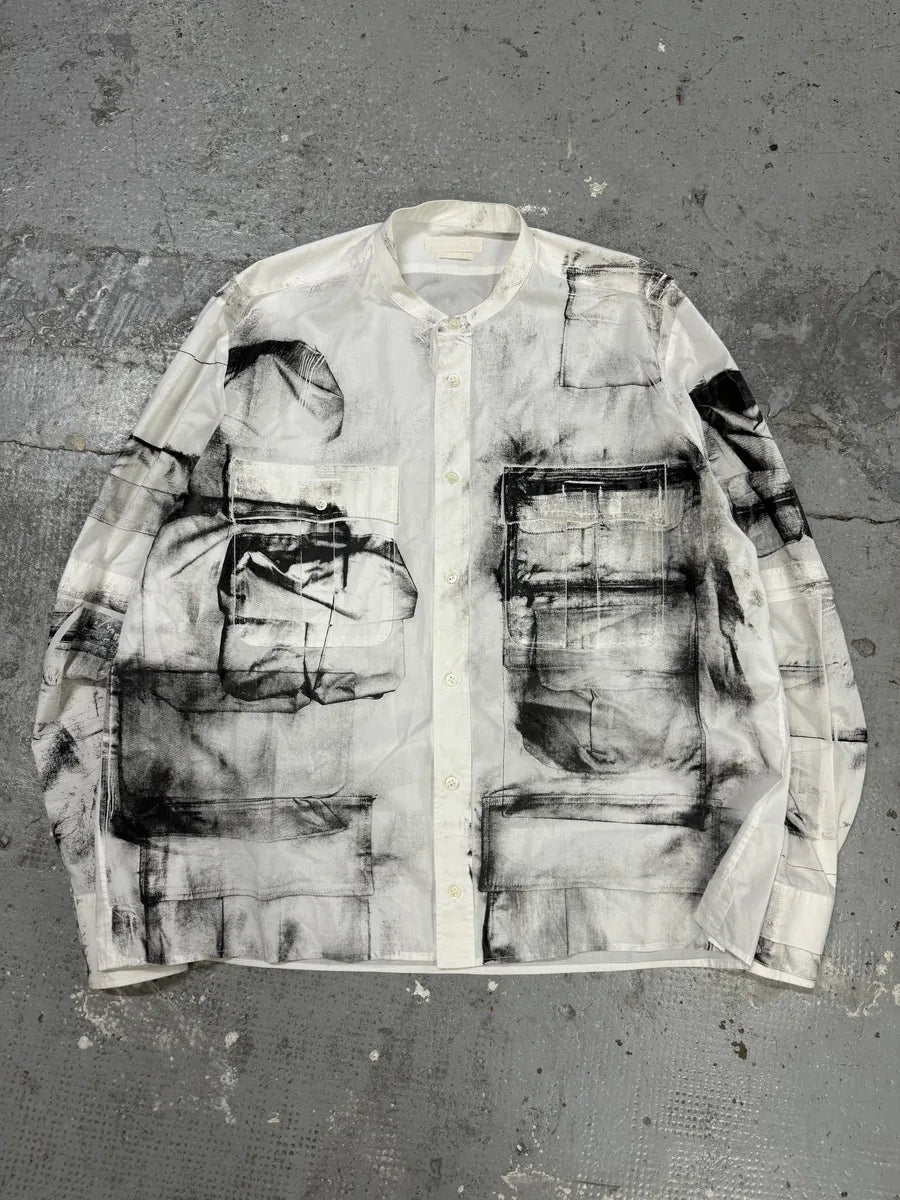 SS2010 Alexander McQueen White Trompe L’oeil Mao Shirt (M) BDRFhEa 1