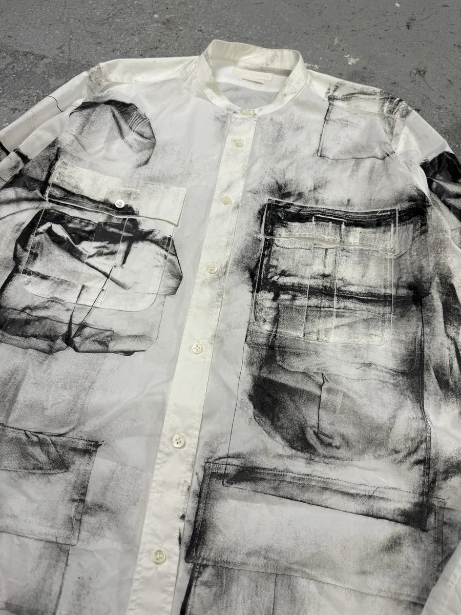 SS2010 Alexander McQueen White Trompe L’oeil Mao Shirt (M) BDRFhEa 13