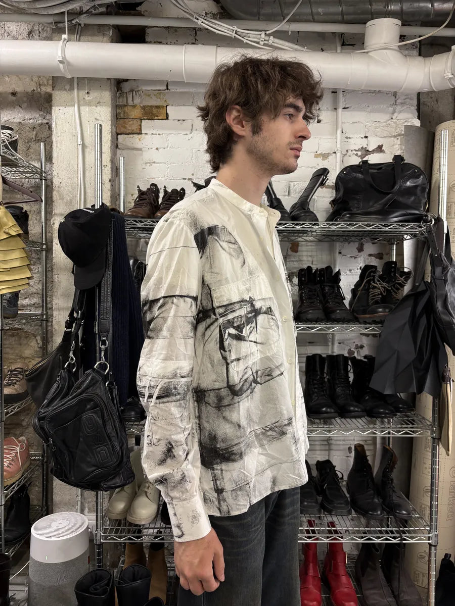 SS2010 Alexander McQueen White Trompe L’oeil Mao Shirt (M) BDRFhEa 4