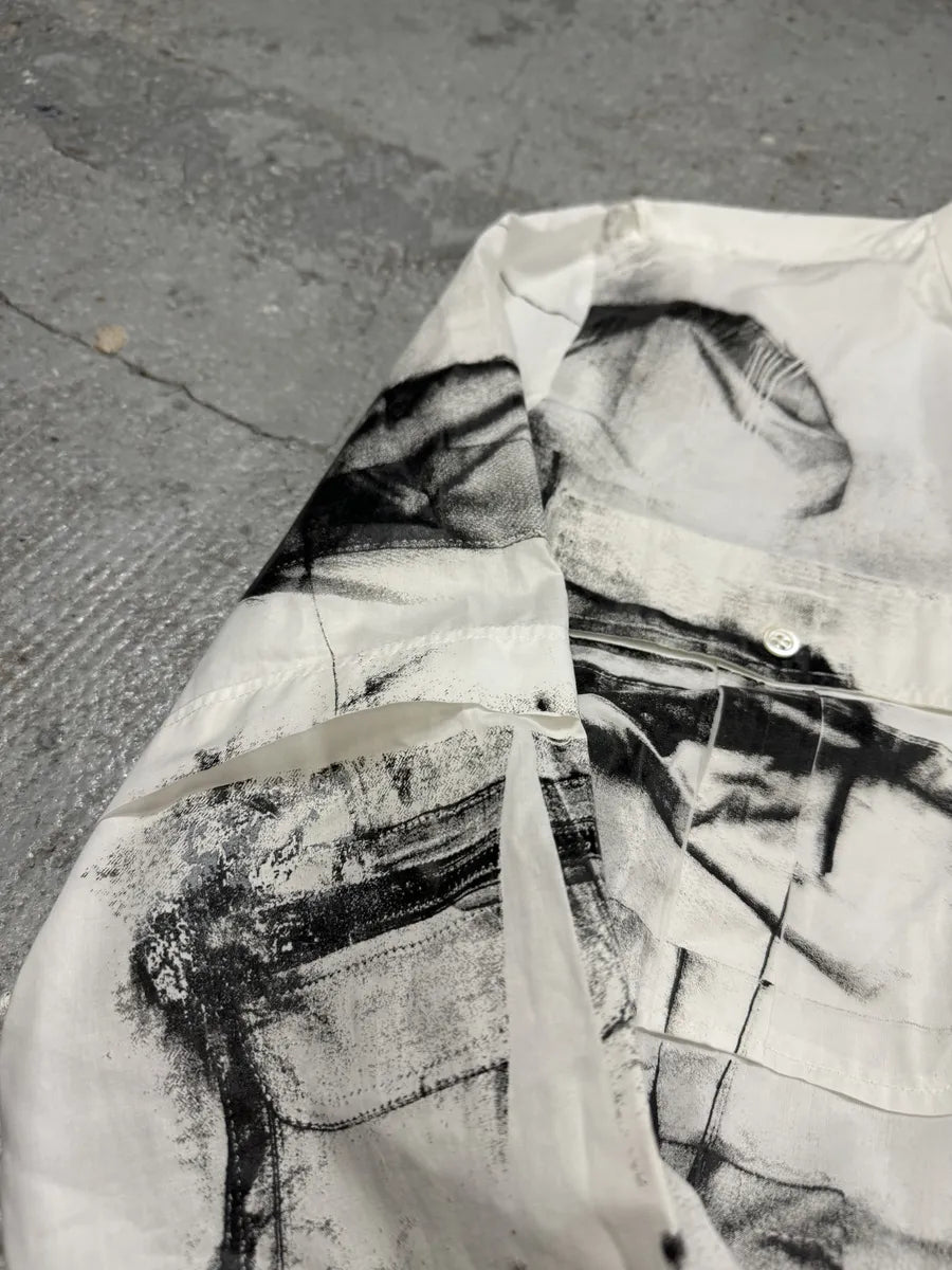 SS2010 Alexander McQueen White Trompe L’oeil Mao Shirt (M) BDRFhEa 8