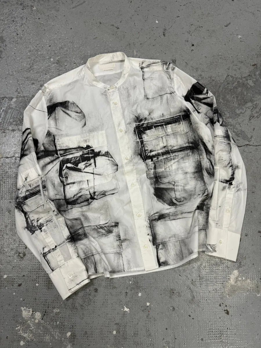 SS2010 Alexander McQueen White Trompe L’oeil Mao Shirt (M) BDRFhEa 9