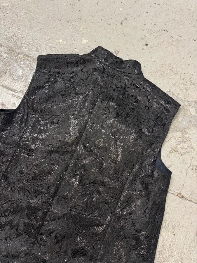 SS2010 Balenciaga Black Asymmetrical Embroidered Obscure Vest IzNwaMc 5