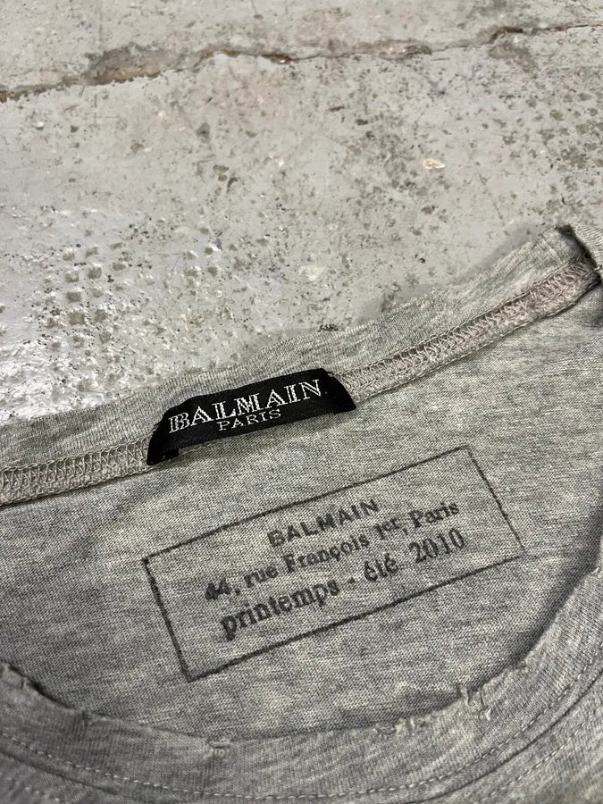 SS2010 Balmain College Logo Grey T-Shirt by Christophe Decarnin WswRrkI 6