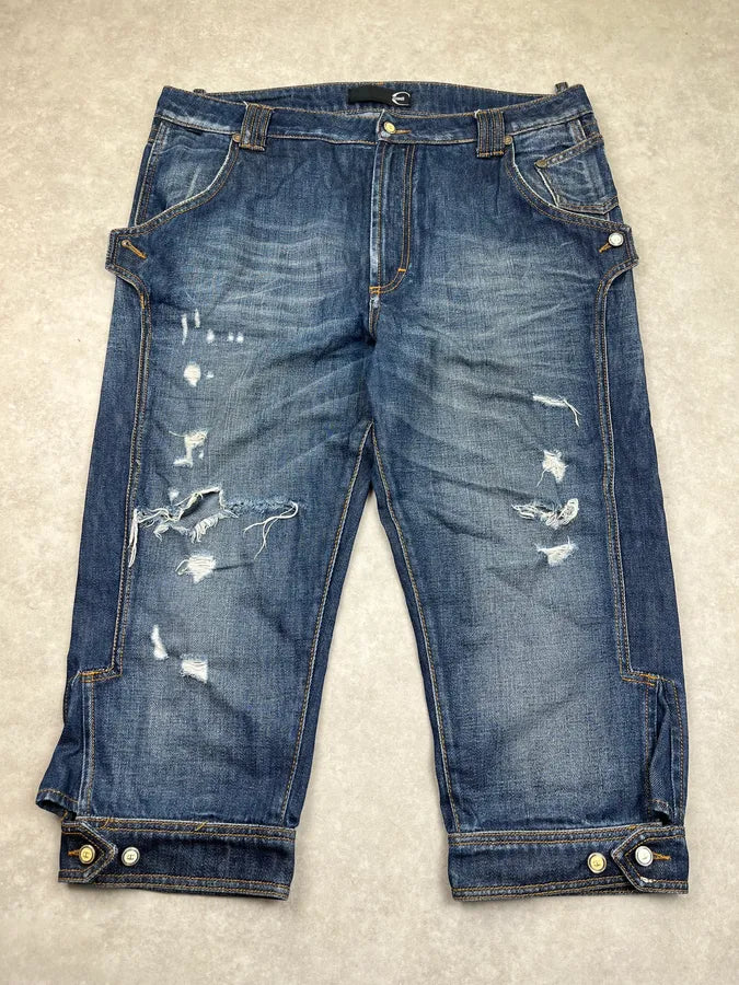 SS2010 Cavalli Navy Denim Distressed Shorts ZfDNhlD 0