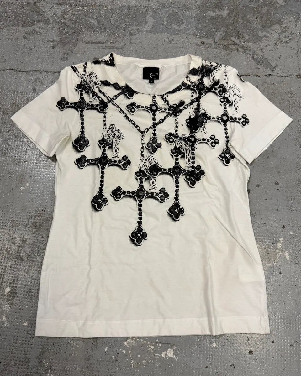 SS2010 Cavalli Trompe L’oeil Cross Necklace Imperial White Tee-Shirt (L) IastONn 0