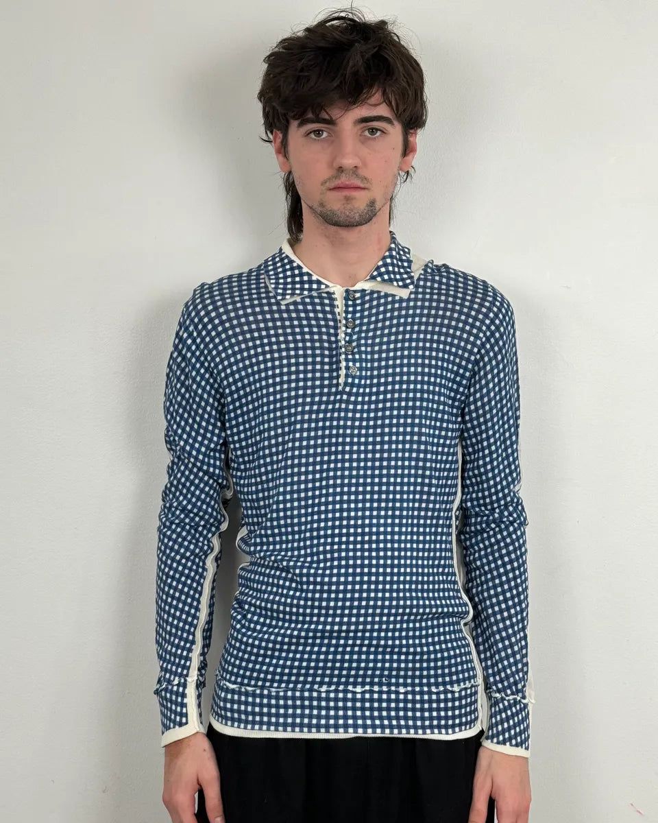 SS2010 Dolce & Gabbana Blue & White Checkered Trompe L’oeil Polo jDmtVAa 1